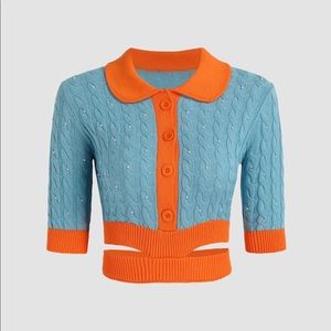 NWT CIDER Contrast Color Cutout Cardigan Crop, Women’s XL.